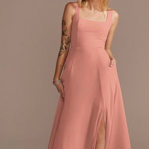 Squared Tank Lace Up Chiffon Bridesmaid Dress - David’s Bridal in Desert Coral 4